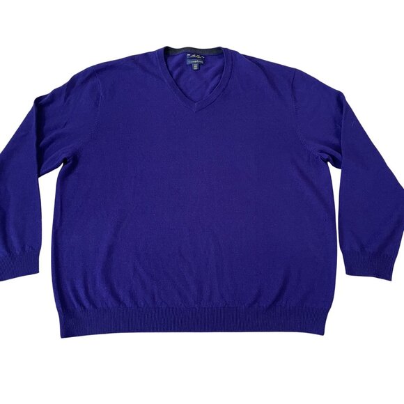 Club Room Merino Wool Sweater Men's Size 2XL Purple V-Neck Pullover - Picture 1 of 5